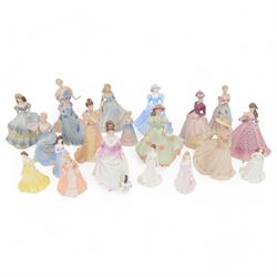 Seventeen Coalport figurines, including eleven bisque Age of Elegance examples and five miniature examples, together with a Royal Doulton figurine HN3608 Good Companion, one boxed 