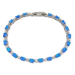 Silver opal and cubic zirconia bracelet, hallmarked