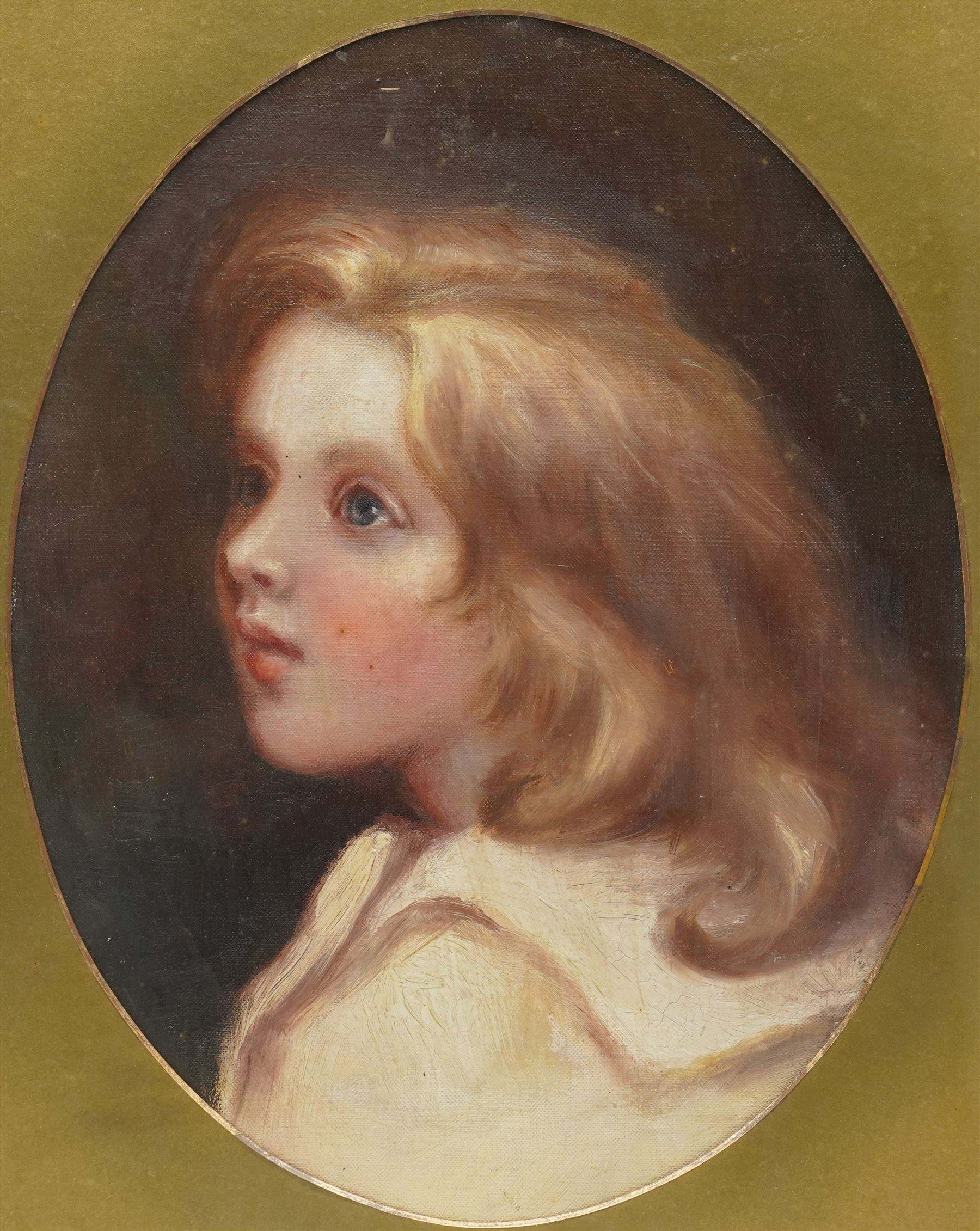 Manner of Sir Thomas Lawrence (British 1769-1830): Portrait of a Fair-Haired Child, oil on canvas laid on to board unsigned, possibly inscribed 'Cheltenham' on partial label verso 38cm x 30cm