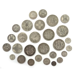  Over 200 grams of pre 1920 Great British silver coins including Queen Victoria 1890 and 1899 halfcrowns, Gothic florin, 1870 shilling die number 16, 1887 sixpence, King George V 1911, 1914, 1915, 1916, 1917 and 1918 halfcrowns etc  