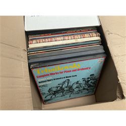 Collection of vinyl LP records in six boxes, mainly Jazz and Classical, including Beethoven The Nine Symphonies, Bartok, Chopin Recital, Joseph Haydn, etc