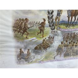 WW1 photogravure print depicting the VC action of Boy (1st Class) John Travers Cornwell mortally wounded in the Battle of Jutland May 31st 1916 34 x 41cm, walnut frame; and WW1 colour print entitled 'England's 1914-1919 Call' in simulated rosewood frame (2)