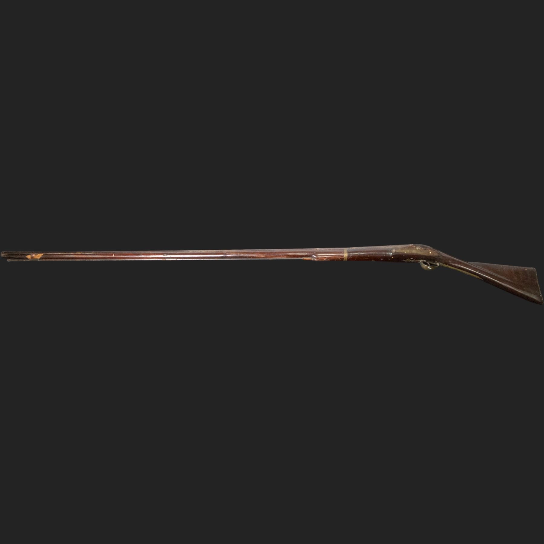 19th century Indian Brown Bess style flintlock musket, the 138cm round steel barrel ram rod beneath, overall L174cm