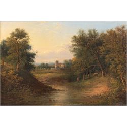 Edwin Buttery (British 1839-1908): Distant Church Landscape, oil on canvas signed and dated 1878, 34cm x 52cm