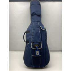 Stentor Student I quarter-size cello with 59.5cm two-piece maple back and ribs and spruce top; bears maker's label with serial no.M076096 L95.5cm overall; in Stentor soft carrying case with bow