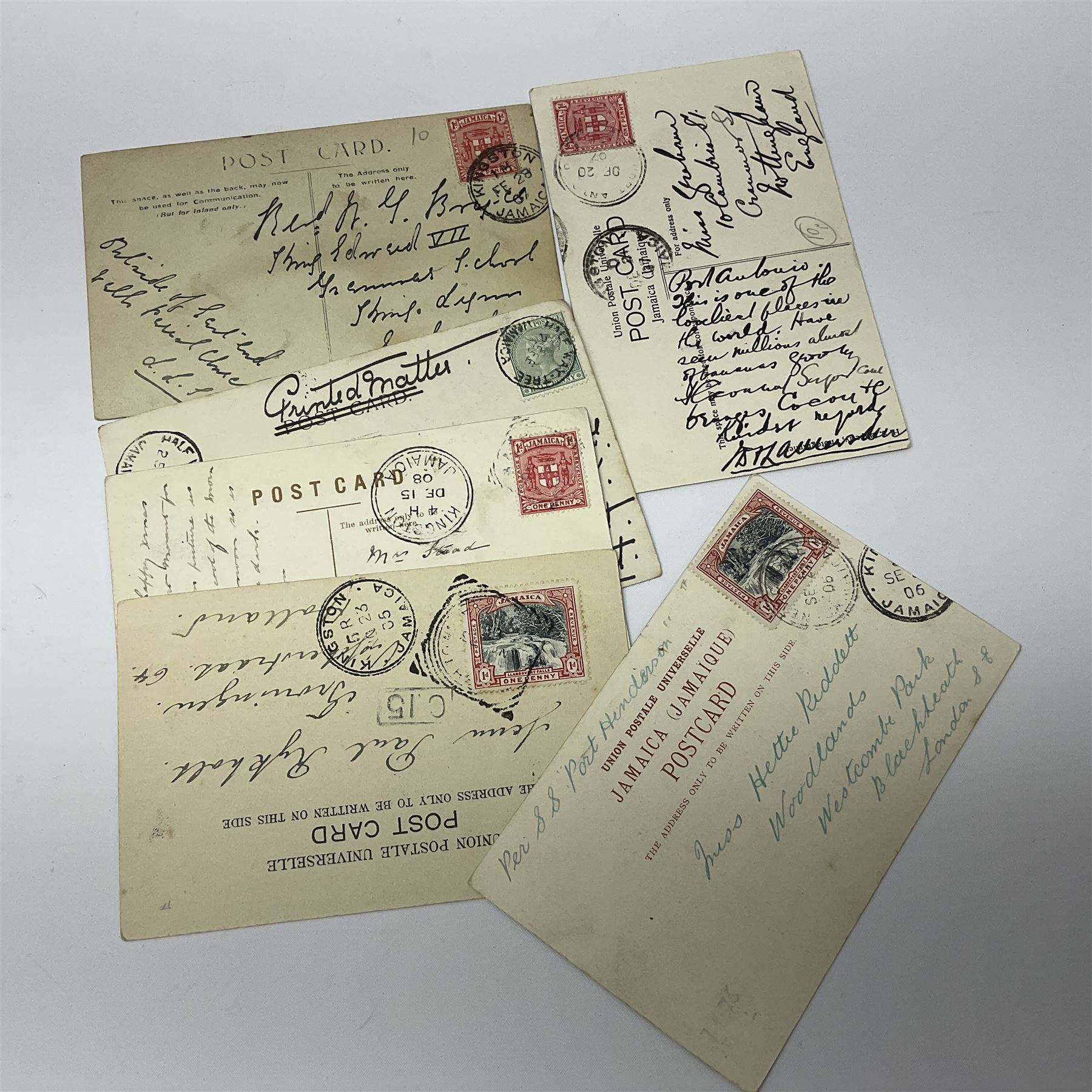 Jamaica postcards and postal history, including topographical, landmarks etc, many being used with stamp and postmark