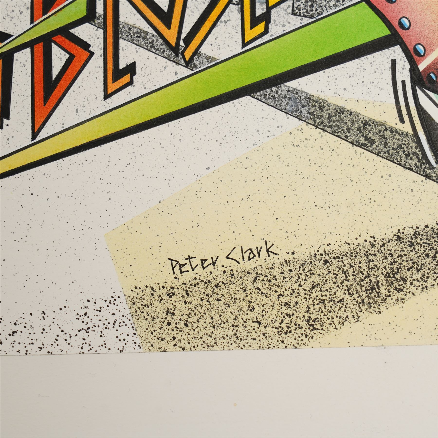 Peter Clark (British 1944-): 'Ghetto Blaster' & 'Foxy Lady', pair of original mixed media ink and watercolour poster prototypes signed, c.1985, 50cm x 34cm (unframed) (2)
Notes: Peter Clark is a British artist best known for his collages, but he began his career as an illustrator working for major UK publications like The Radio Times, BBC and major advertising campaigns. These posters, reflecting the bold colours and graphic style of pop art engage with 1980s music culture.
Provenance: direct from the family of the artist
