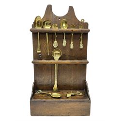 George III oak spoon rack and candle box
