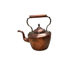 Copper kettle, together a desk stand with ink wells etc 