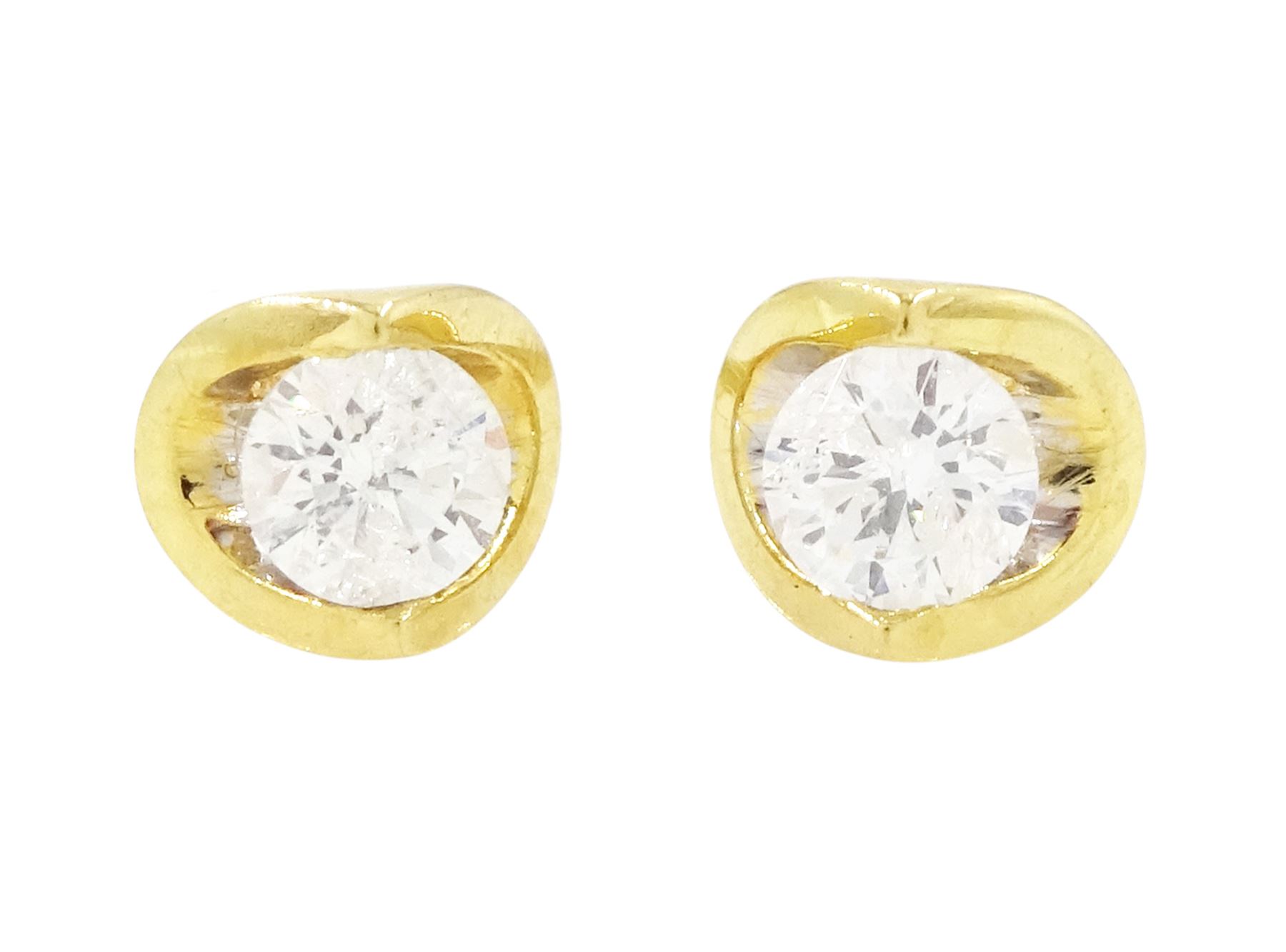 pair of 18ct gold diamond earrings, each stud set with a single round brilliant cut diamond, hallmarked, total diamond weight approx 0.35 carat