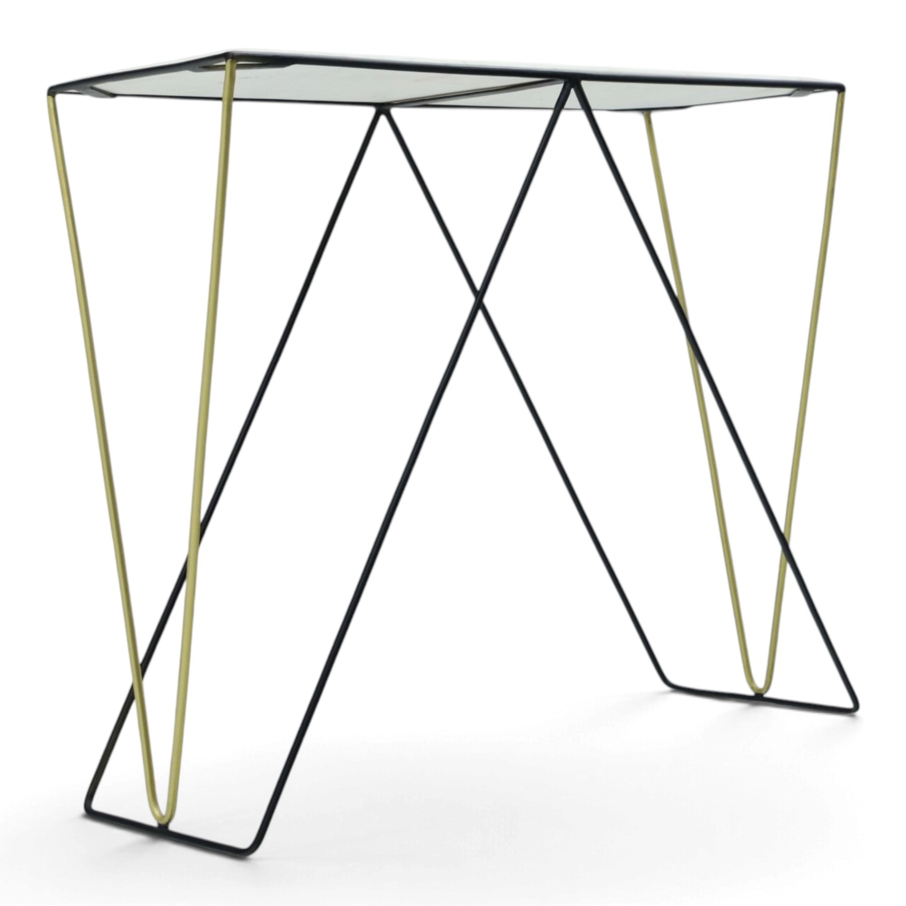 Contemporary marble console table, white marble top with ebonised and gilt metal supports