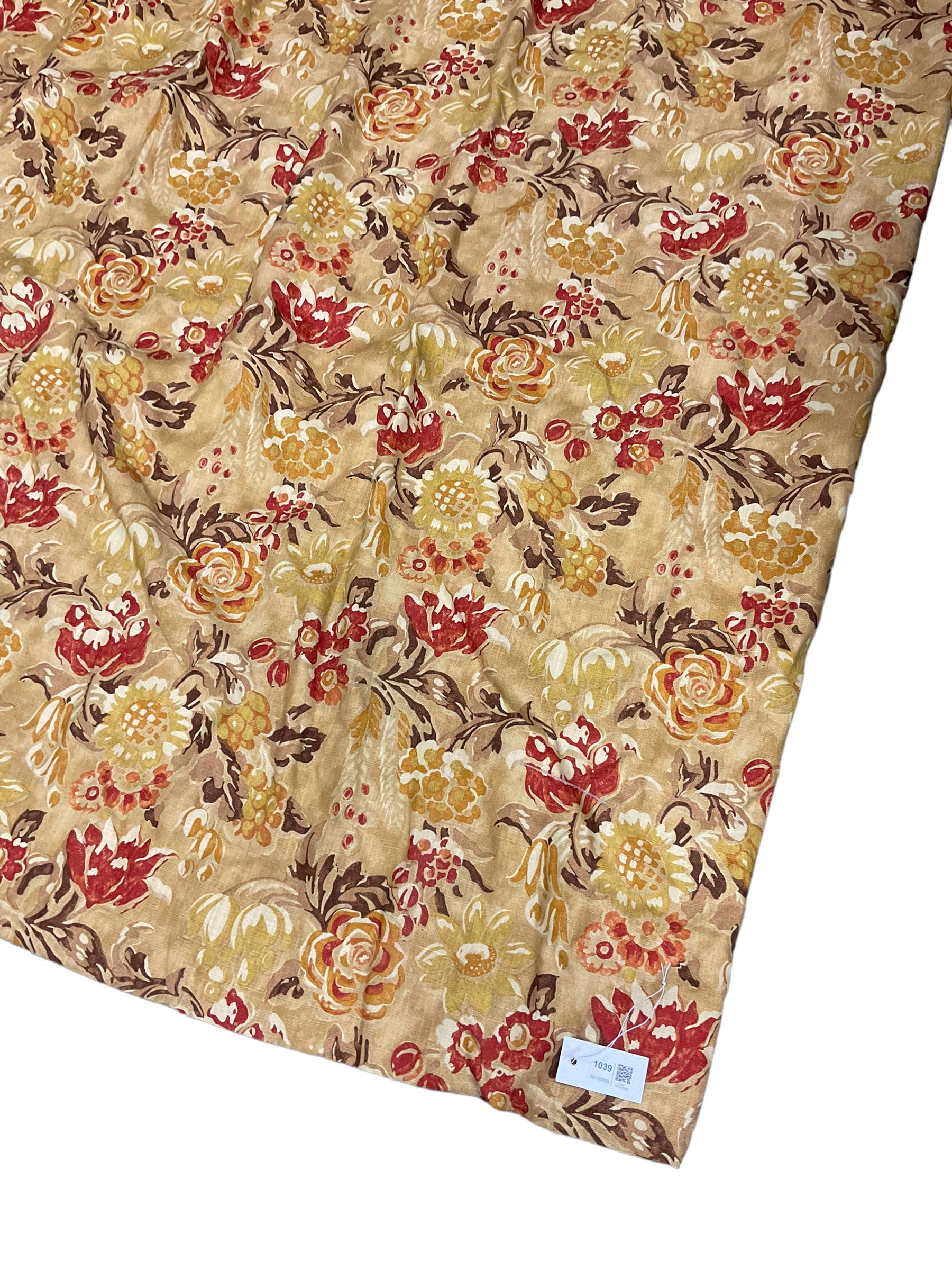 Zoffany - pair thermal lined and pleated curtains in floral fabric (W100cm, H120cm), and a single curtain (W120cm, H290cm), (3 curtains total, width at pleat)