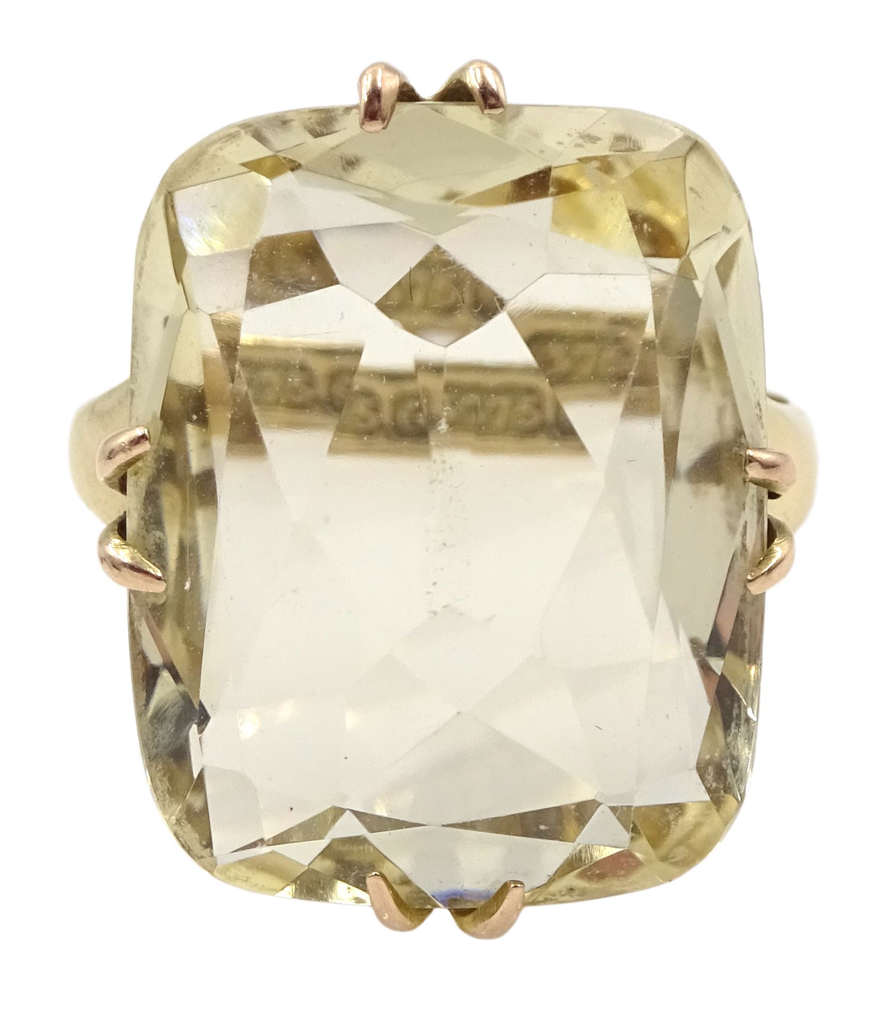 Early 20th century 9ct gold large single stone citrine ring, Birmingham 1930