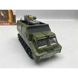 Corgi - die-cast model of James Bond Aston Martin DB5 No.271 with silver body and red interior, gold bumpers and four-spoke wheels, James Bond and two bandit figures; original window box with header card; and Dinky Shado 2 Mobile with one missile No.353; in window box (2)