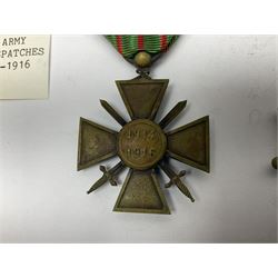 WWI French 1914-1916 Croix de Guerre with MID leaf and ribbon; and WWI Belgian 1914-1918 Croix de Guerre with ribbon (2)