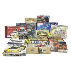 Nineteen assorted construction kits by Lego, Trix, Airfix, Tamiya, Paula, Steel Tec etc; all boxed (19)