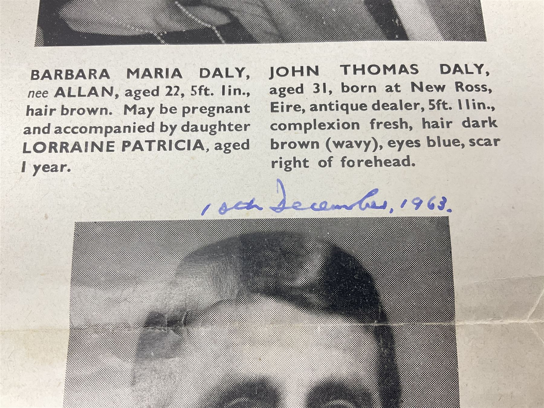 Great Train Robbery; Metropolitan Police printed poster, 'The Assistance of the public is sought to trace the whereabouts of the after described persons .....', printed by Wavell Press Ltd, 1963
Provenance by vendor repute: The poster was given to the vendor in 1985 by a colleague who was previously a detective sergeant of the Metropolitan Police, who had as a junior officer and worked on the case  of the Great Train Robbery. The hand written dates they were written on the poster when they were arrested   