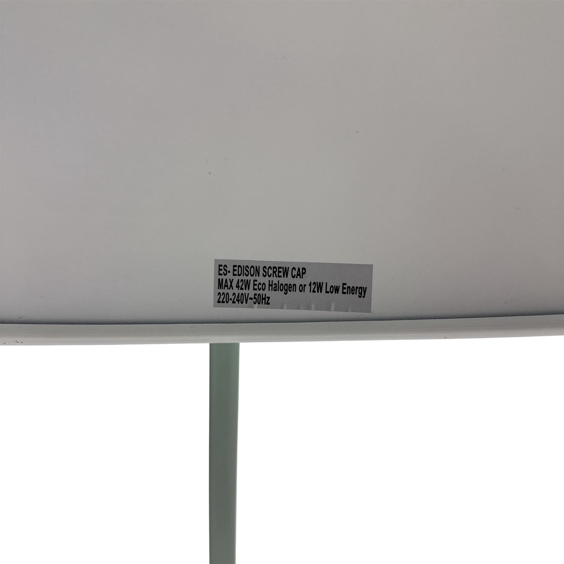 Contemporary Anglepoise-style industrial floor lamp, pale blue painted domed metal shade on adjustable double arm with tension springs, set on a weighted circular base