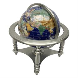 Polished hardstone terrestrial globe, H33cm