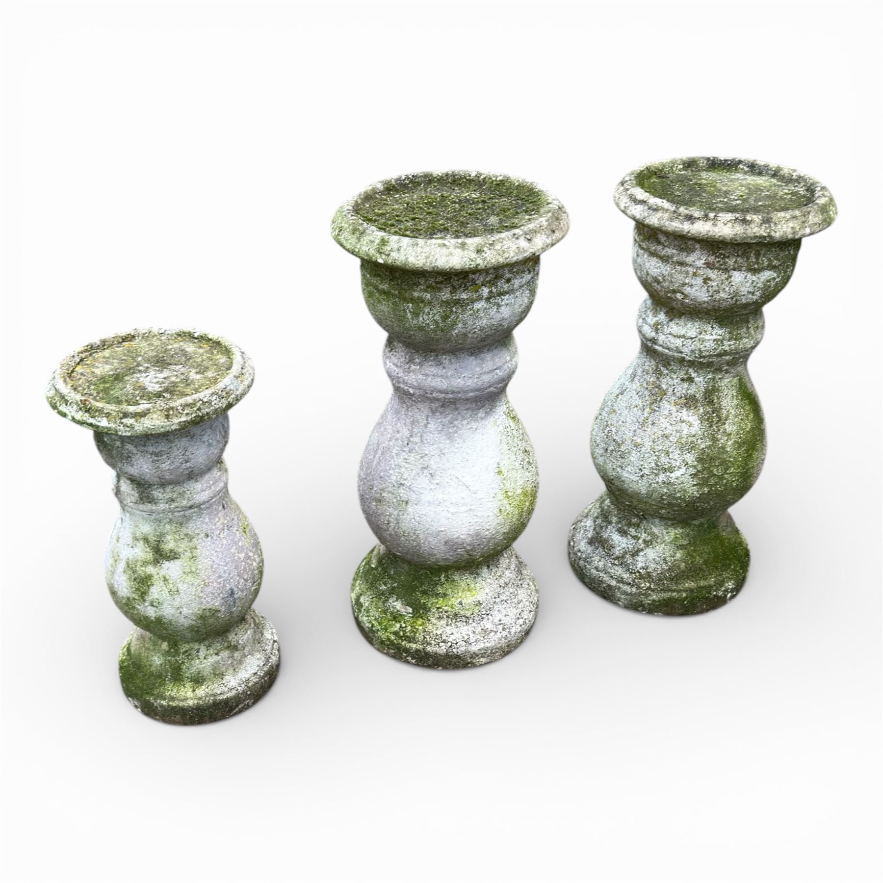 Trio of sandstone balusters with Two 19th century stone planters