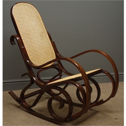  Michael Thonet type bentwood rocking chair with caned seat and back, W54cm, H97cm, D94cm  