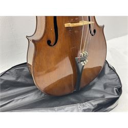 Early 20th century German cello with 76.5cm two-piece maple back and ribs and spruce top L123cm overall; in modern soft carrying case with bow and original bill of sale dated March 11th 1916