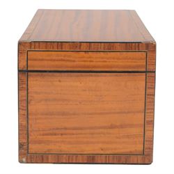 Satinwood correspondence box, the interior divided into two sections with bone inlaid plaques marked answered and unanswered, H13cm, D14cm 