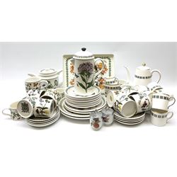 Portmeirion Botanical Garden tea wear, comprising of cafeteria, tea pot, eleven tea cups and saucers, milk jug, two mugs, twelve plates of various sizes, a tray and two ramekins, Crown Staffordshire Tobago pattern coffee set, comprising of coffee pot, sugar bowl, milk jug and six cups and saucers. 