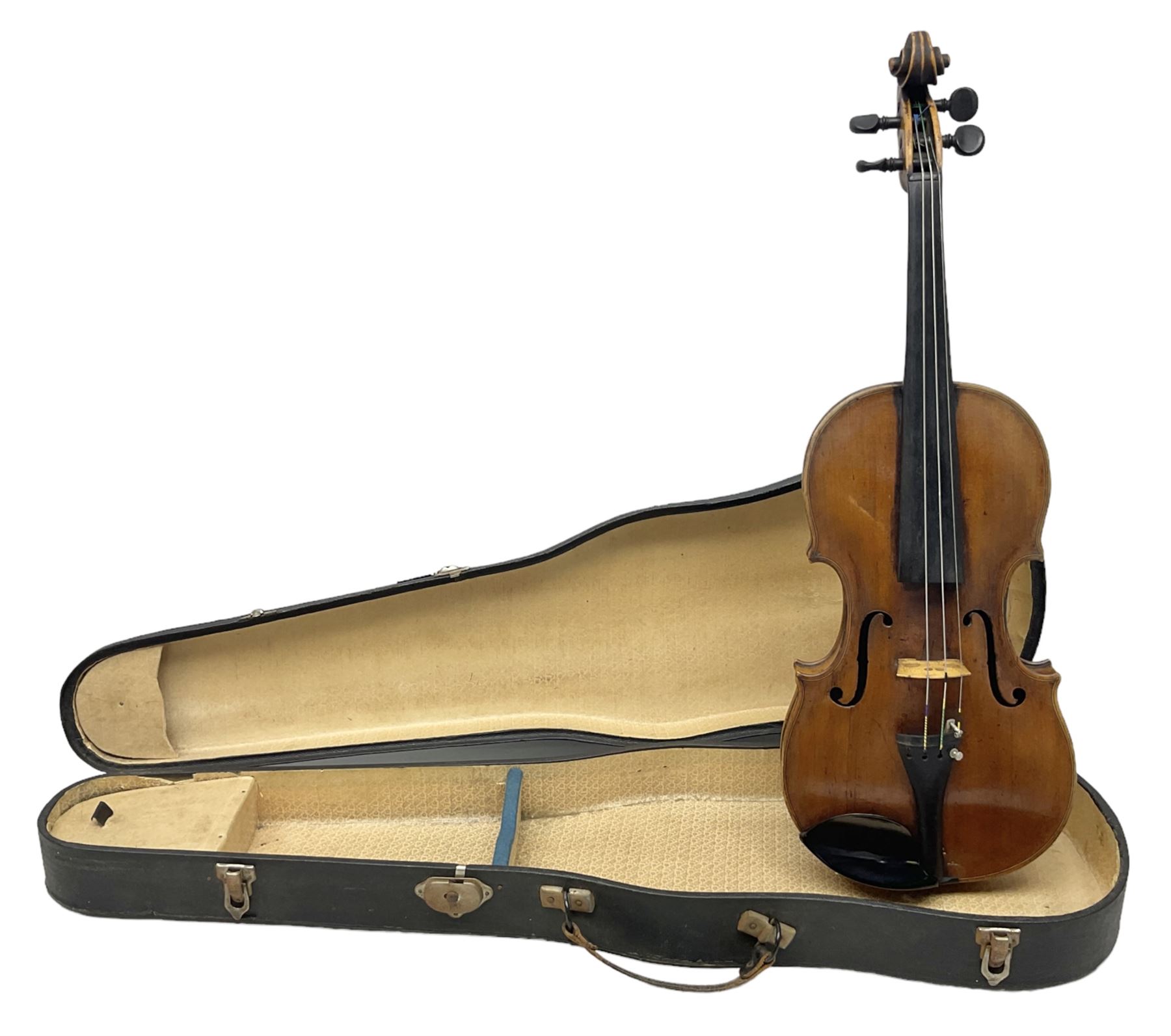 Mid-19th Mittenwald violin c1850s with 35.5cm two-piece maple back and ribs and spruce top, bears label ' Pietro Garnieri in Mantua 1758' L59.5cm; in carrying case - Musical & Scientific Instruments,