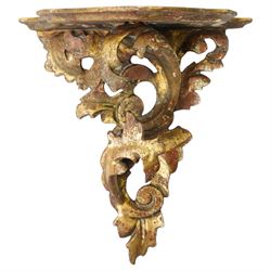   Giltwood and gesso wall bracket of leaf design with serpentine shelf W31cm and a smaller similar bracket W22cm (2)