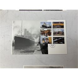 Titanic cover with Canadian cancellation signed David Haisman and cover with Queenstown cancellation signed by stamp designer, book signed David Haisman, two Titanic covers and book signed David Haisman, Titanic Facsimile postcard signed David Haisman and cover with Alderney cancellation signed by stamp designer, Biography of Edith Brown signed David Haisman (9)