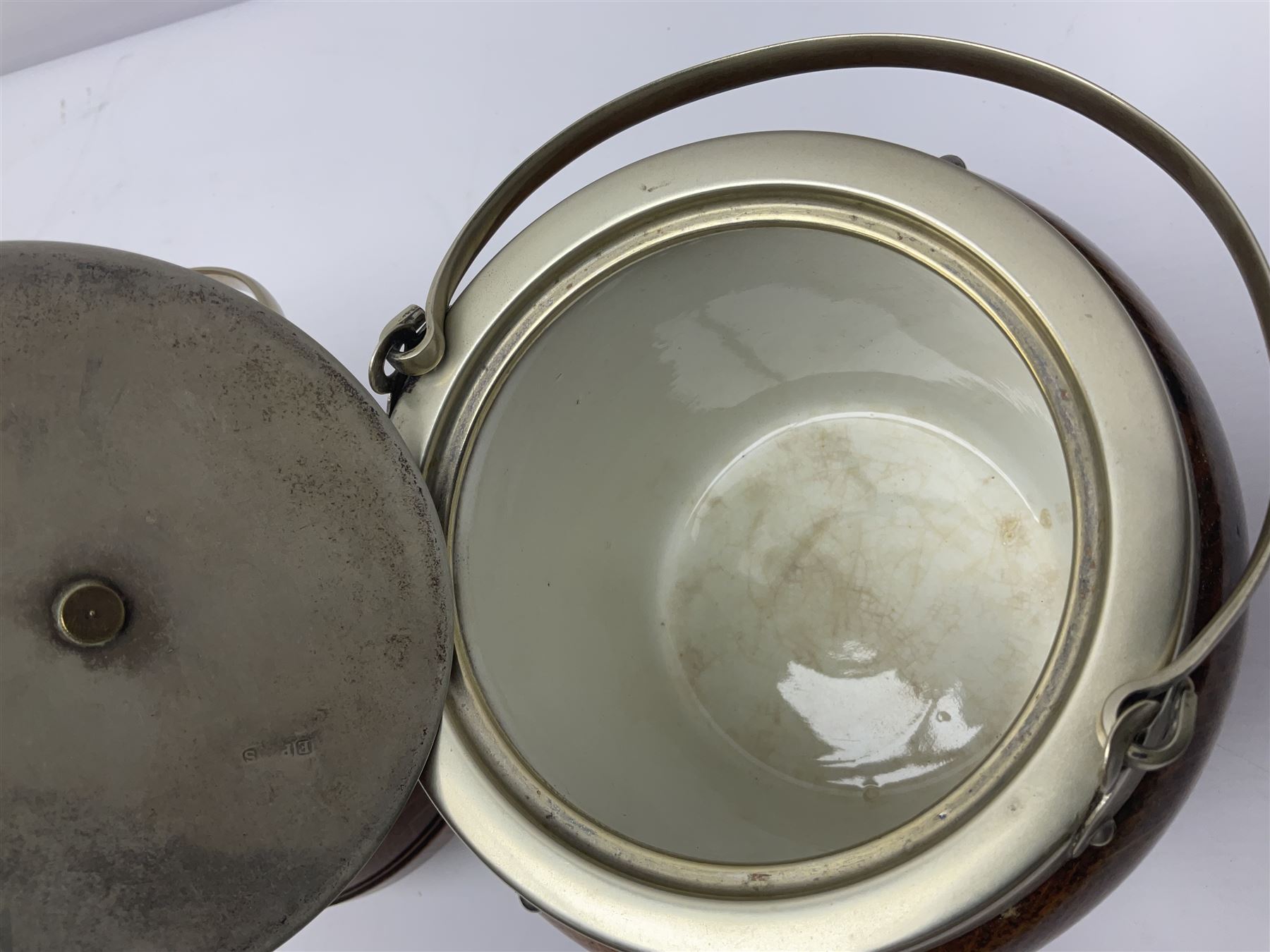 Five early 20th century biscuit barrels with silver-plated mounts, one made from Mahogany from HMS Hindustan