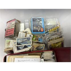 Large quantity of tea and cigarette cards, to include John Player & Sons, Will's, Brooke Bond Tea, PG Tips etc, to include examples of railway, military and maritime interest, many in albums, in two boxes