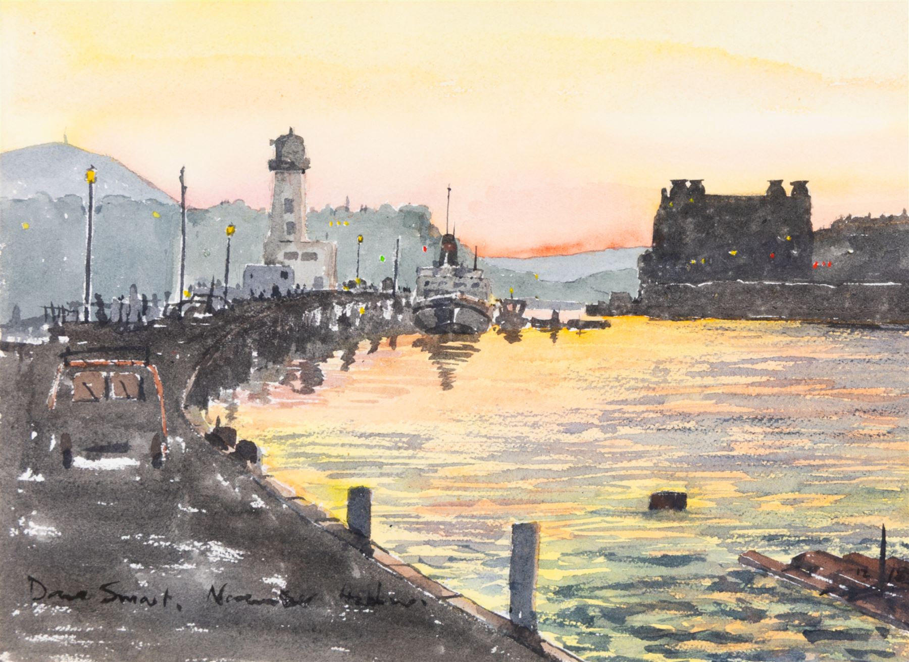 Dave Smart (British 20th Century): 'Sunset Harbour' and 'November Harbour', two watercolours signed and titled max 27cm x 36cm (2)
