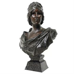Emmanuele Villanis (French 1858-1914): Large Art Nouveau bronze bust 'La Sibylle' circa 19...