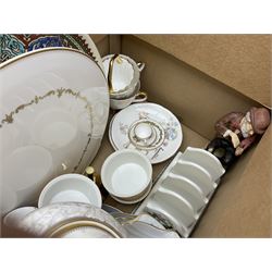 Royal Worcester Gold Chantilly pattern dish, Royal Doulton Naples pattern teapot, Beswick dogs (a/f), other ceramics and glassware to include Royal Doulton etc, die-cast to include Corgi etc, together with a quantity of cds, in five boxes