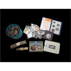 The Birmingham Mint International Formula 3 silver ingot, hallmarked, pair of sovereign scales, two silver fobs and others, etc and a collection of Great British coins