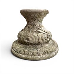 Collection of decorative cast stone garden pieces, comprising three graces bird bath, three urn planters, urn base, figure of girl and a Scottie dog (7)