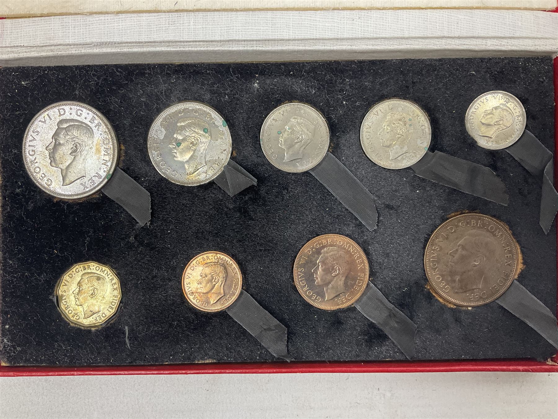 King George VI 1950 nine coin set, housed in the original Royal Mint red card box