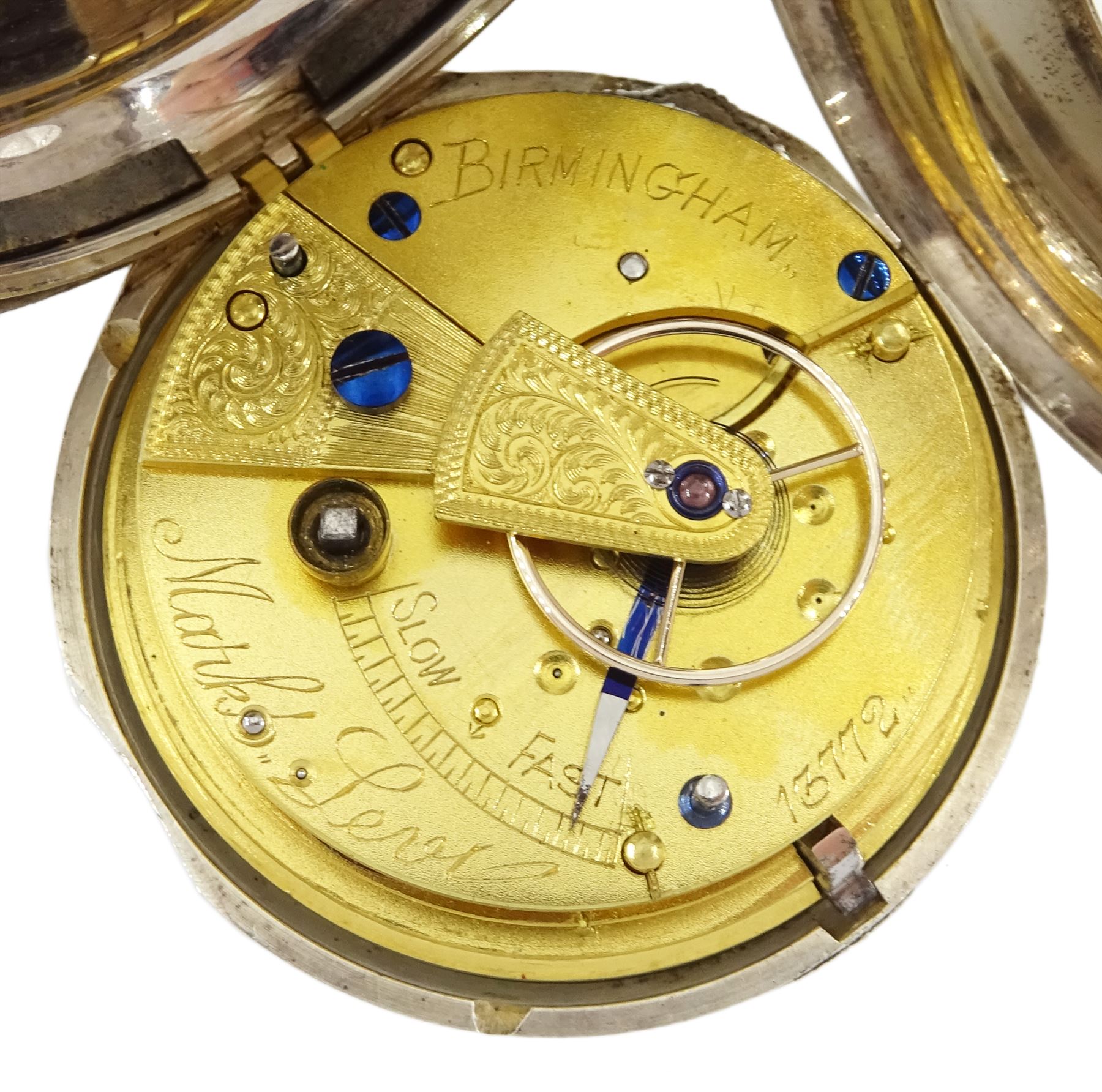 Victorian silver half hunter key wound lever pocket watch movement inscribed Mark Lever?, Manchester, No. 13772, case by Charles Cooke, Chester 1892 and an open face keyless lever pocket watch by H. Samuel, Manchester, No. 155622, case by Fattorini & Sons Ltd, Birmingham 1890