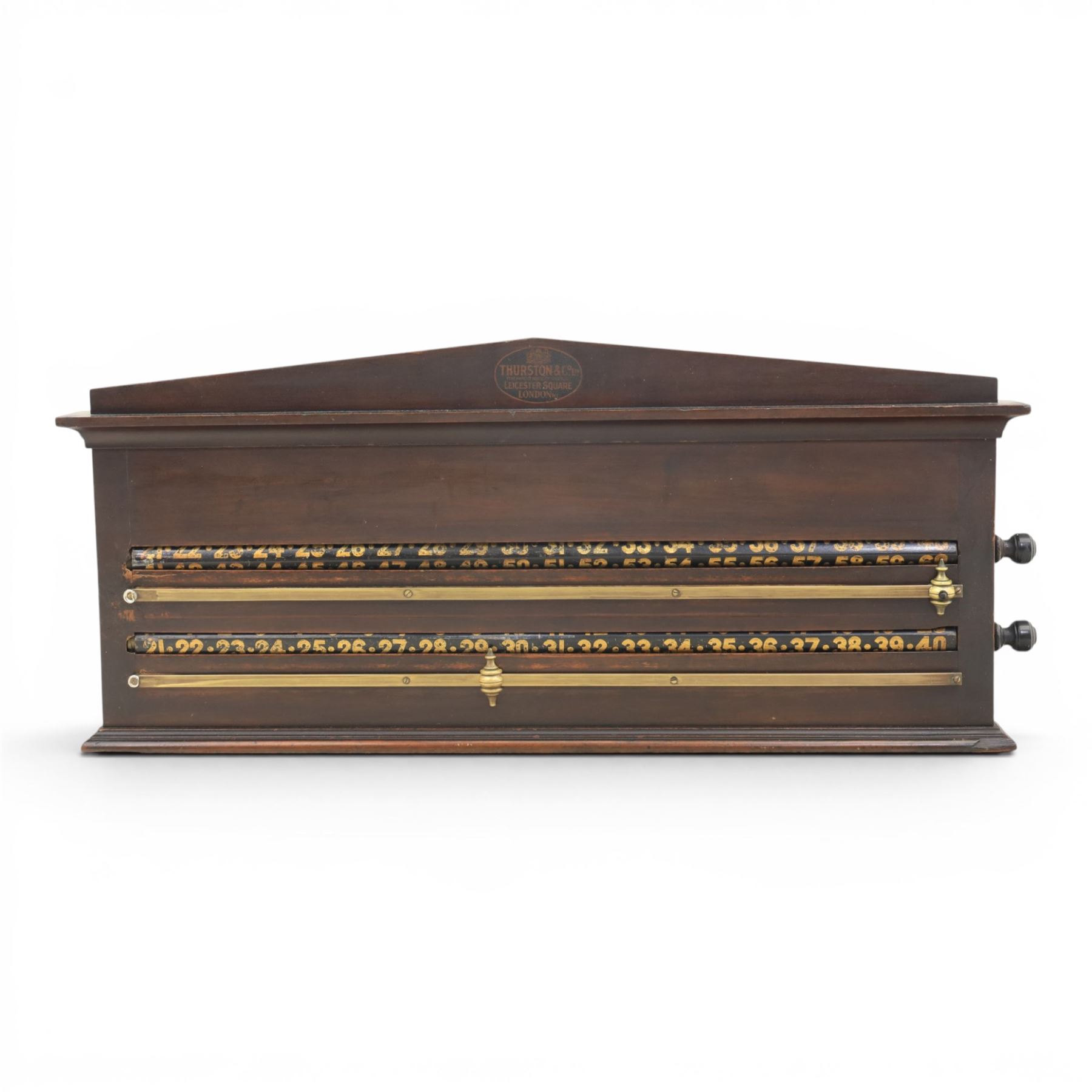 Snooker and Billiard accessories including a Thurston & Co Ltd snooker scoreboard, and Burroughes & Watts, London, billiard ball storage cabinet and white scorer
