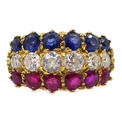  18ct gold (tested) sapphire, ruby and diamond Patriot ring  