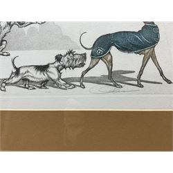 Arthur 'Boris' Klein (French 1893-1985): The Dirty Dogs of Paris, set of four etchings with hand colouring, titled respectively and signed in pencil 16cm x 45cm (4)