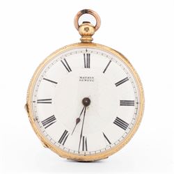 19th / early 20th century 18ct gold open face key wound cylinder pocket watch by Mathey, G...