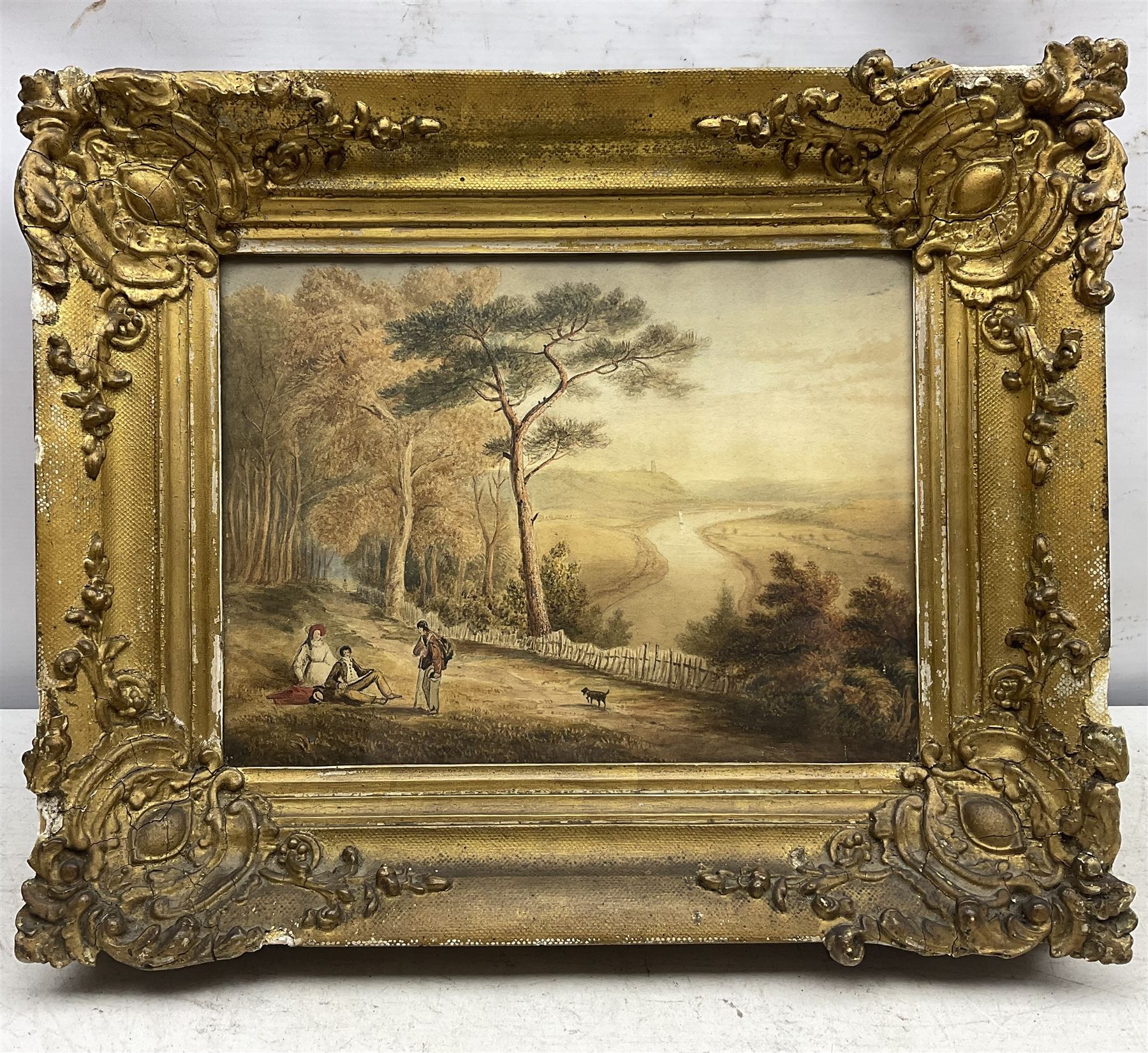 Attrib. Thomas Miles Richardson II (British 1813-1890): Path Over the Grasslands, watercolour unsigned 23cm x 33cm; English School (Mid 19th century): Picnic Beside the River, watercolour faintly signed with monogram 'WA', 21cm x 29cm (2)