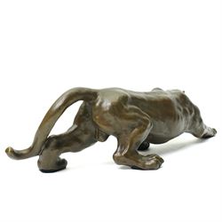 After Milo - bronze modelled as a cougar or panther in crouching pose, bearing signature and foundry mark, L40cm