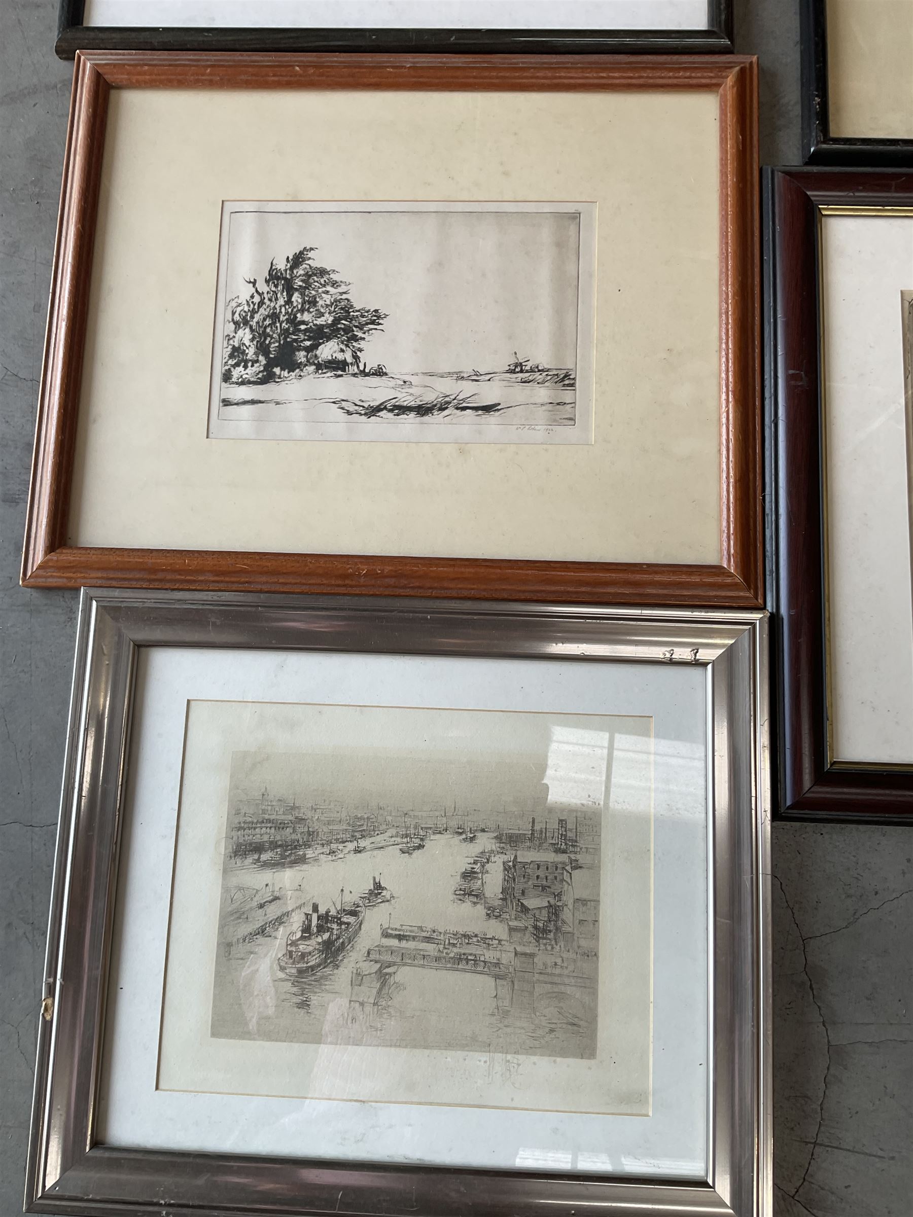 Collection of etchings, artists including Alfred Blundell, Hedley Fitton, William Walcot, Norman James, Oliver Hall, Francis Sydney Unwin, Mortimer Menpes, William P Robins, Piers Browne, etc, together with a Bernard Dunstan lithograph (15)
