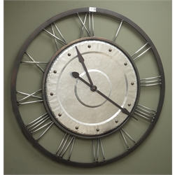  Large metal framed circular wall clock with stainless steel numerals, battery movement, D87cm   