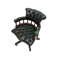 Captains swivel desk chair, upholstered in buttoned leather