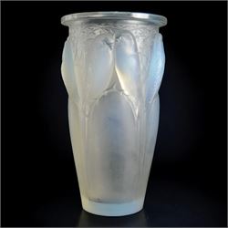 Rene Lalique (French 1860-1945), Ceylan pattern opalescent glass vase, model 905, designed circa 1924, engraved R Lalique France beneath, H24cm